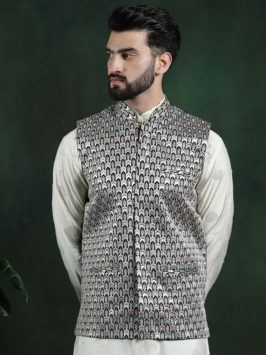 Men’s Embroidered Premium Silk Nehru Jacket – Traditional Elegance