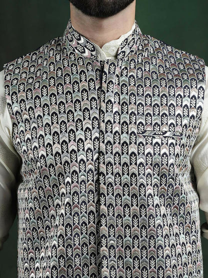 Men’s Embroidered Premium Silk Nehru Jacket – Traditional Elegance