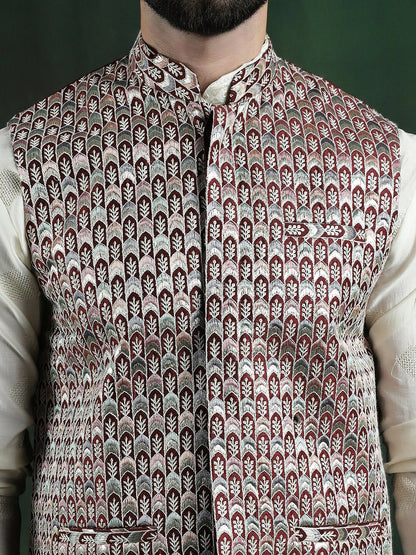 Men’s Geometric Woven Nehru Jacket – Contemporary Elegance