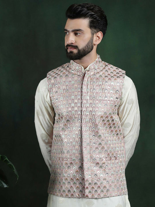Men’s Geometric Printed Woven Nehru Jacket – Modern Ethnic Style