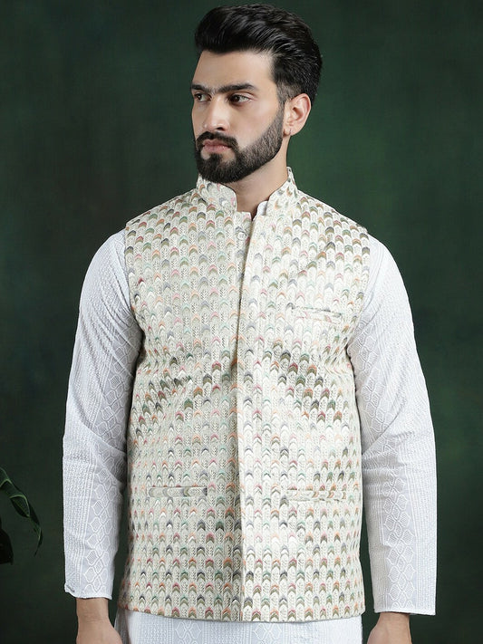Men’s Embroidered Woven Nehru Jacket – Timeless Elegance