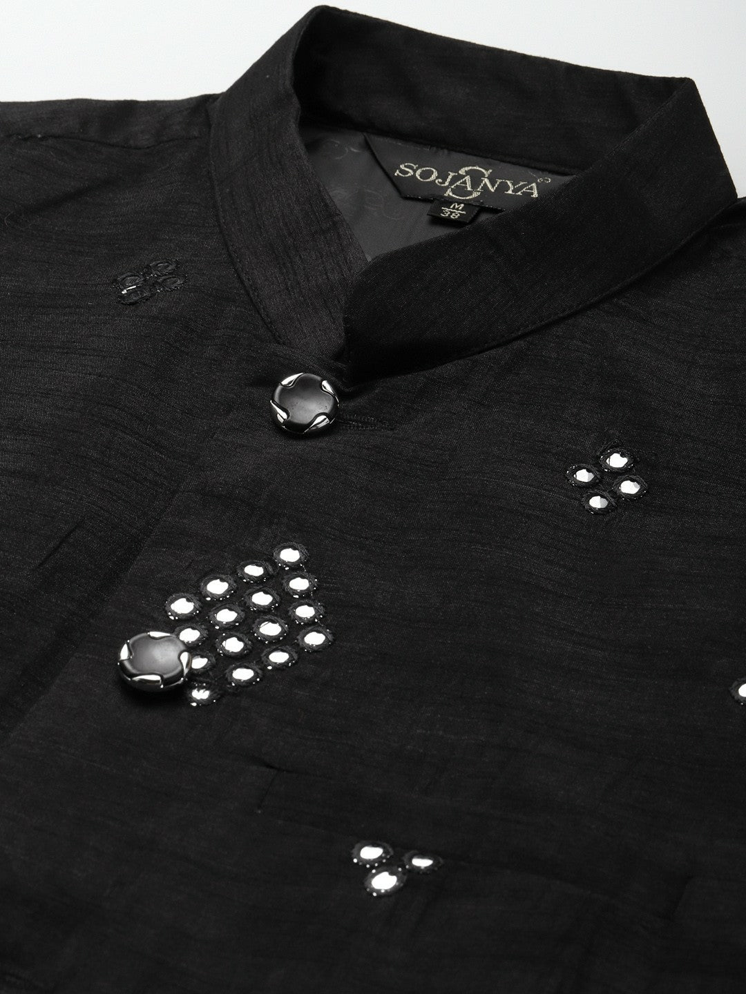 Men’s Black Mirror Work Nehru Jacket – Festive Sophistication