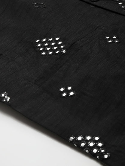 Men’s Black Mirror Work Nehru Jacket – Festive Sophistication