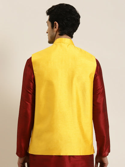 Men’s Yellow Mirror Work Nehru Jacket – Festive Radiance