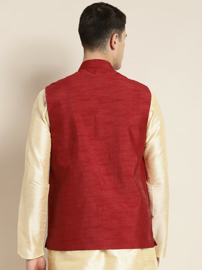 Men’s Maroon Mirror Work Nehru Jacket – Festive Elegance