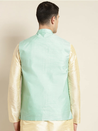 Men’s Sea Green Mirror Work Nehru Jacket – Festive Elegance