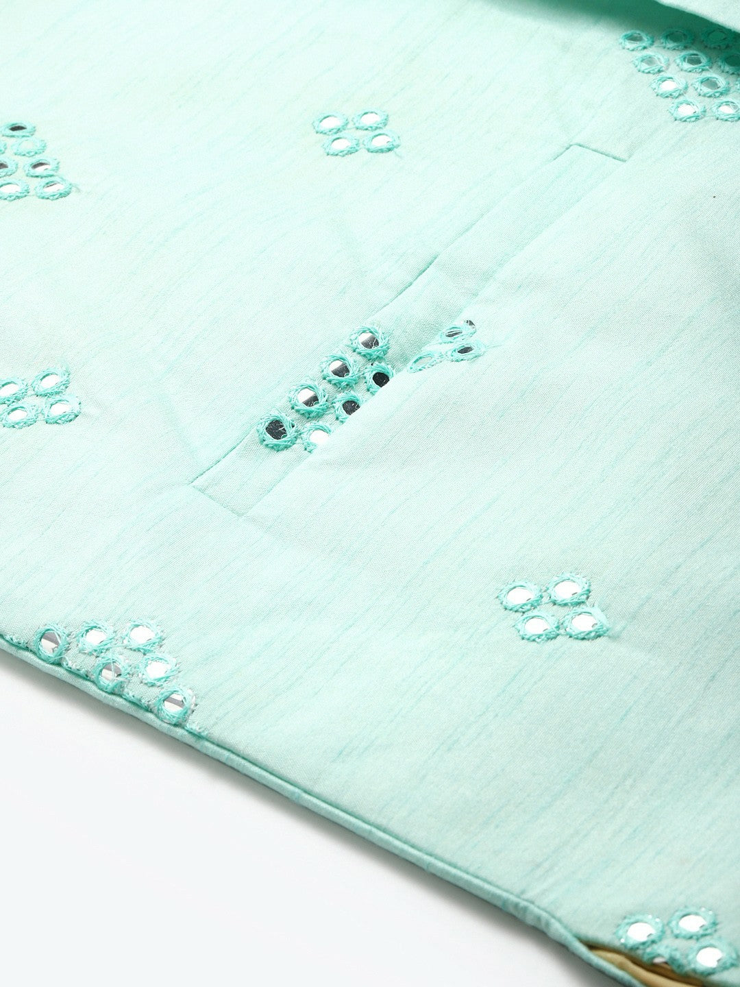 Men’s Sea Green Mirror Work Nehru Jacket – Festive Elegance