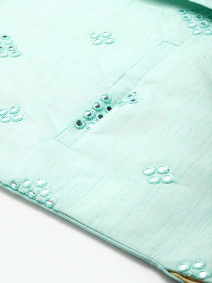Men’s Sea Green Mirror Work Nehru Jacket – Festive Elegance