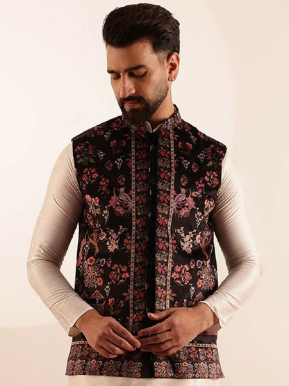 Men’s Black Paisley Printed Nehru Jacket – Traditional Elegance