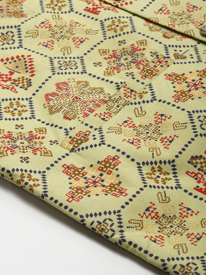 Men’s Olive Green Ethnic Motifs Printed Nehru Jacket – Traditional Elegance
