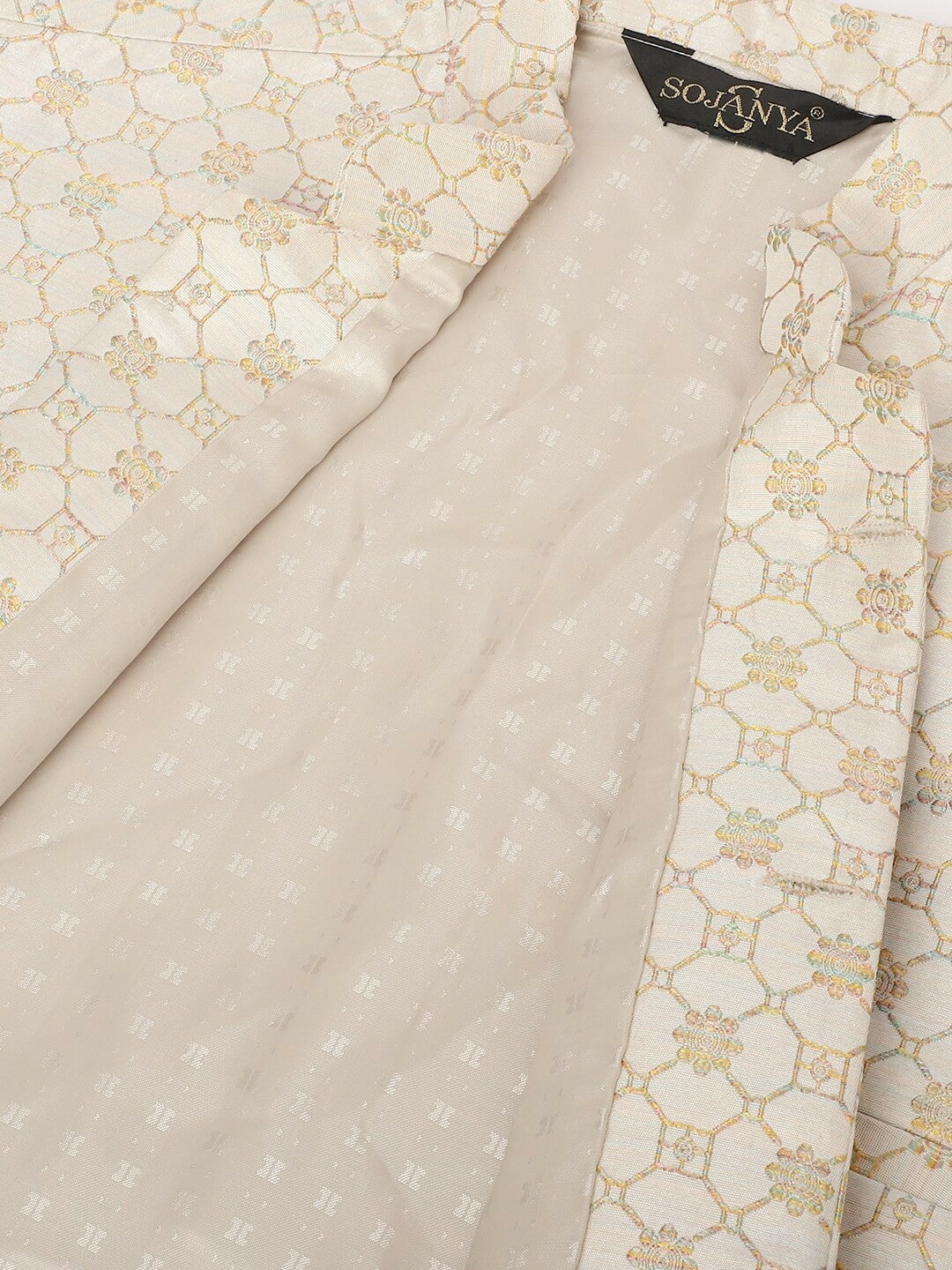 Men’s Cream Embroidered Mandarin Collar Nehru Jacket – Timeless Elegance