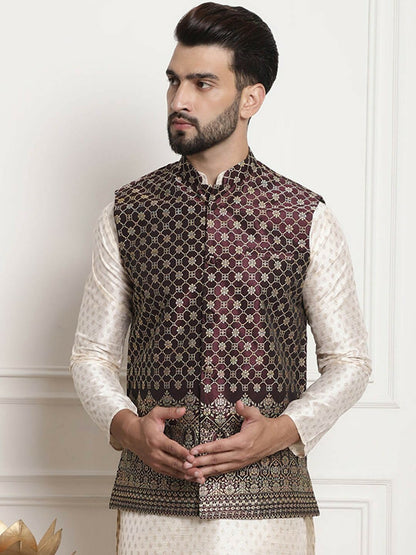 Men’s Purple Embroidered Mandarin Collar Nehru Jacket – Regal Festive Wear