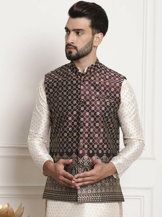 Men’s Purple Embroidered Mandarin Collar Nehru Jacket – Regal Festive Wear