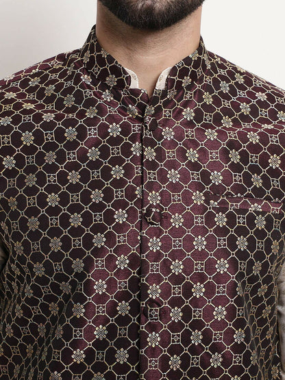 Men’s Purple Embroidered Mandarin Collar Nehru Jacket – Regal Festive Wear