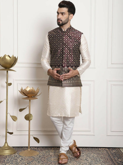 Men’s Purple Embroidered Mandarin Collar Nehru Jacket – Regal Festive Wear