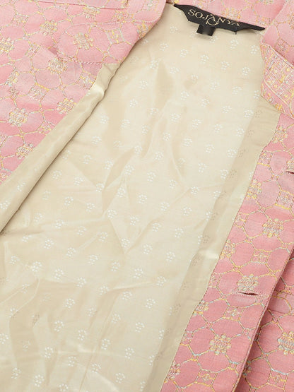 Men’s Pink Jacquard Woven Nehru Jacket – Elegant Festive Wear