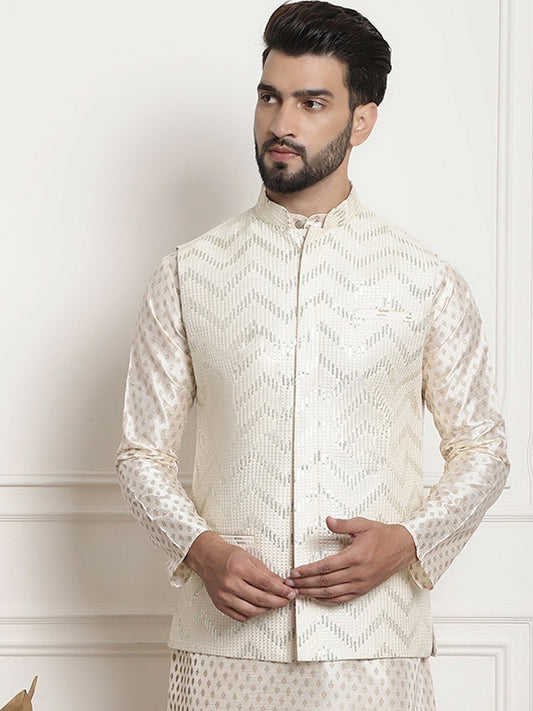 Men’s Embellished Silk Nehru Jacket – Luxe Festive Appeal