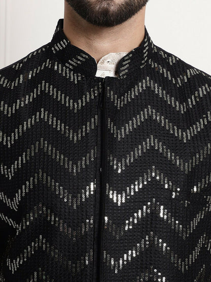 Men’s Chevron Embellished Pure Silk Nehru Jacket – Luxe Festive Wear