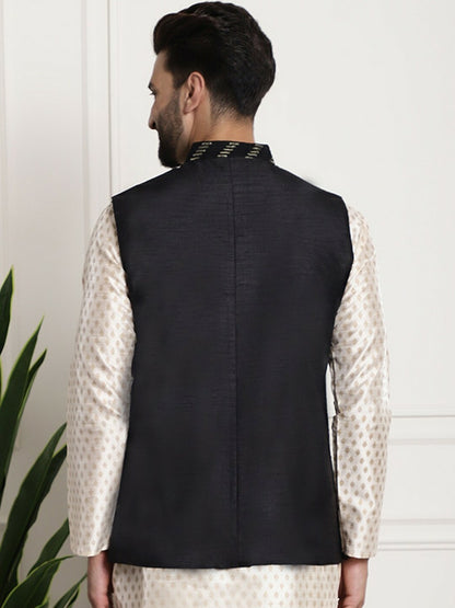 Men’s Chevron Embellished Pure Silk Nehru Jacket – Luxe Festive Wear