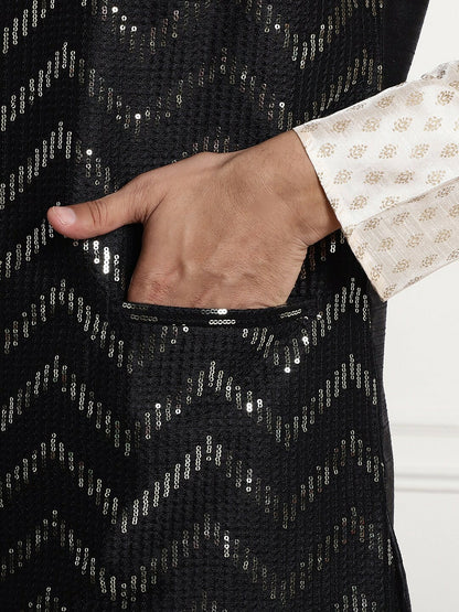 Men’s Chevron Embellished Pure Silk Nehru Jacket – Luxe Festive Wear