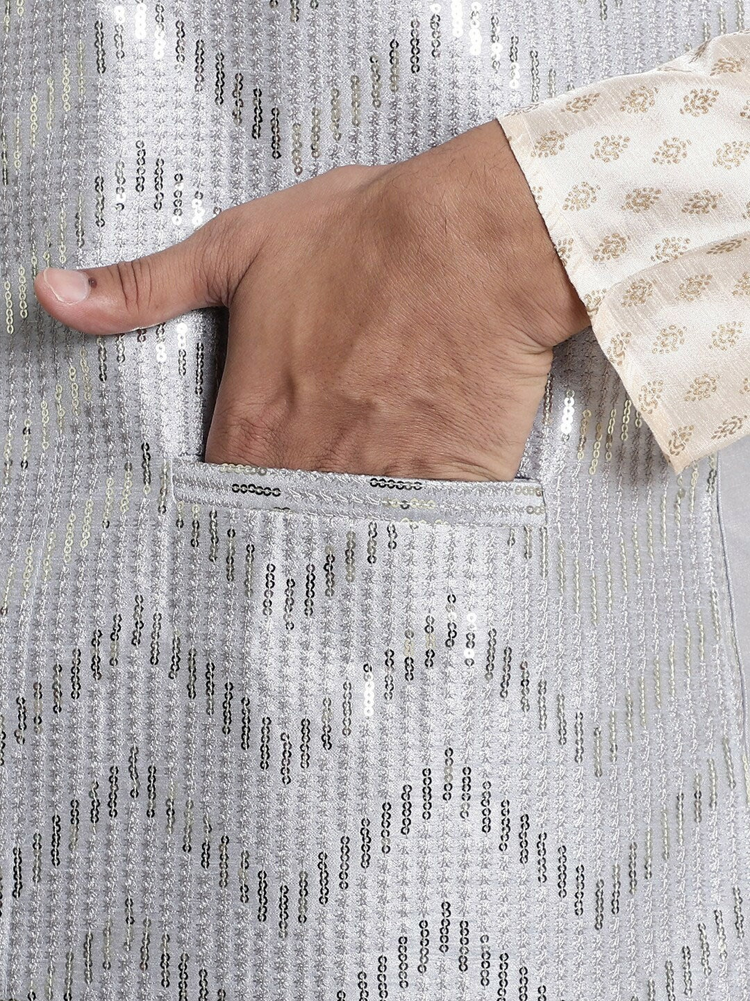 Men’s Chevron Embellished Mandarin Collar Nehru Jacket – Festive Sophistication