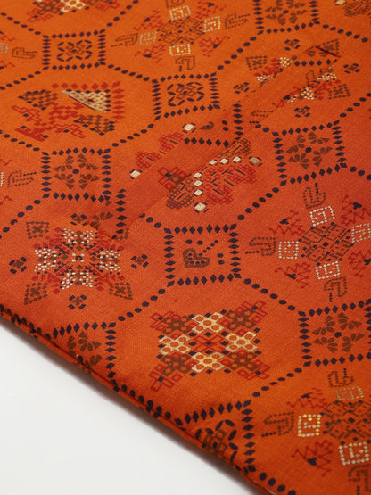 Men’s Orange Ethnic Motifs Printed Nehru Jacket – Traditional Elegance