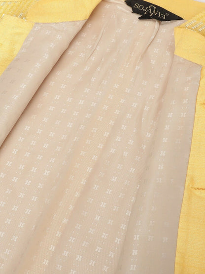 Men’s Yellow Embellished Silk Nehru Jacket – Regal Festive Look