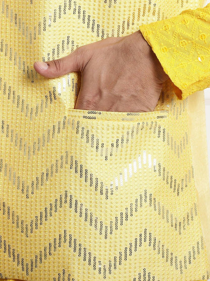 Men’s Yellow Embellished Silk Nehru Jacket – Regal Festive Look