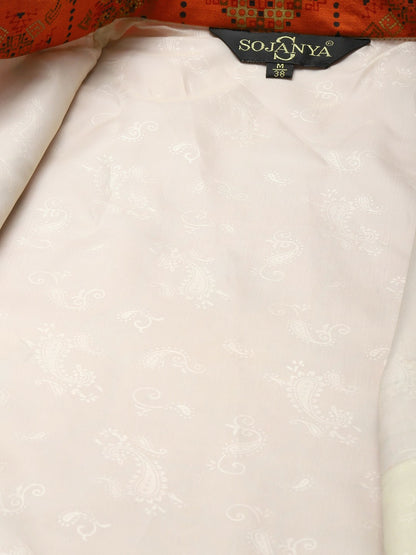 Men’s Orange Ethnic Motifs Printed Nehru Jacket – Traditional Elegance