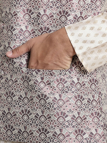 Men’s Purple & White Printed Nehru Jacket – Modern Festive Style