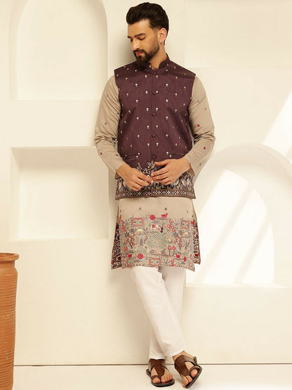 Men’s Rich Burgundy Embroidered Nehru Jacket – Elegant Festive Wear
