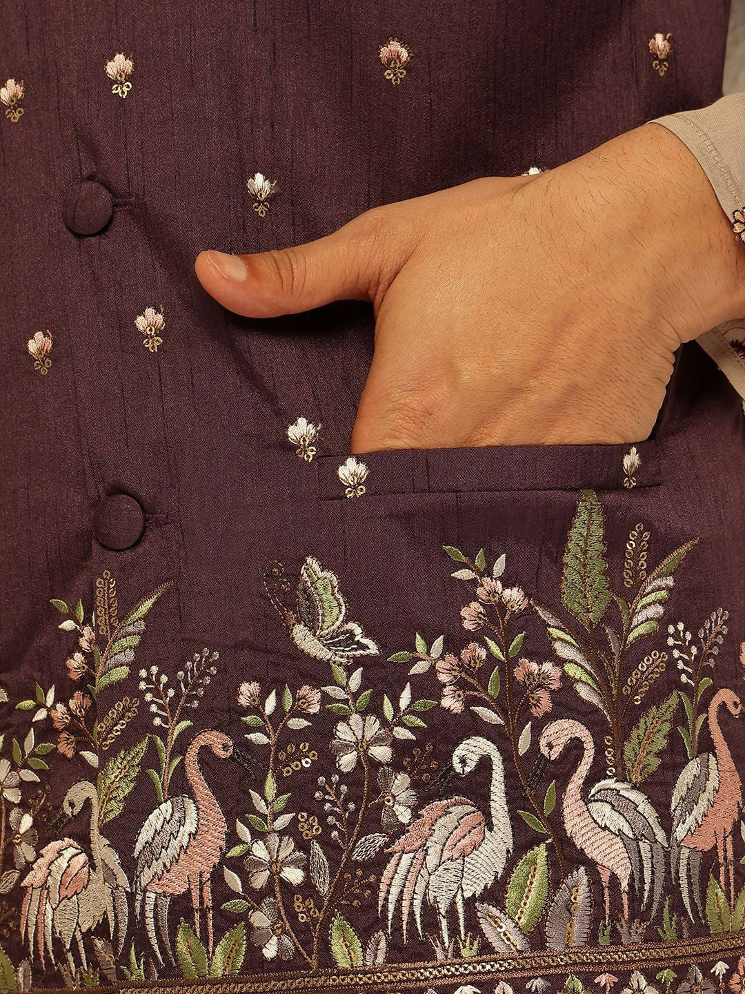 Men’s Rich Burgundy Embroidered Nehru Jacket – Elegant Festive Wear