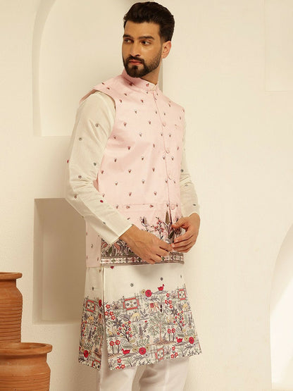 Men’s Pink Embroidered Nehru Jacket – Traditional Elegance