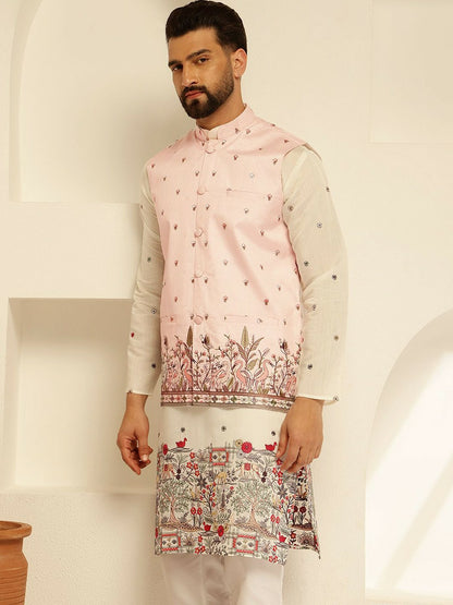 Men’s Pink Embroidered Nehru Jacket – Traditional Elegance