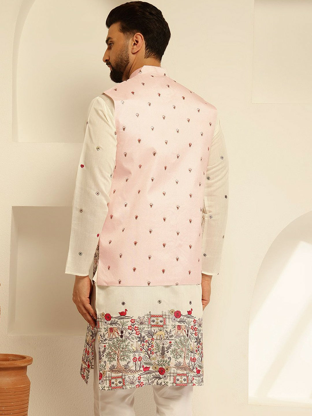 Men’s Pink Embroidered Nehru Jacket – Traditional Elegance