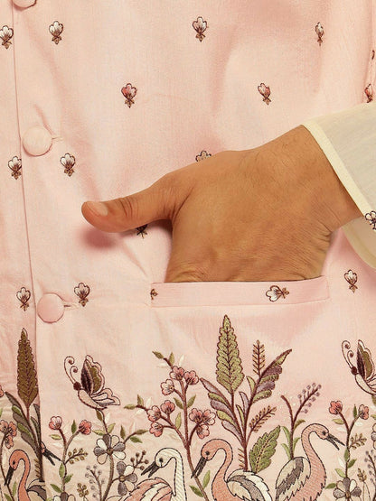 Men’s Pink Embroidered Nehru Jacket – Traditional Elegance