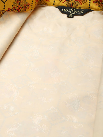 Men’s Yellow Ethnic Motifs Printed Nehru Jacket – Traditional Elegance