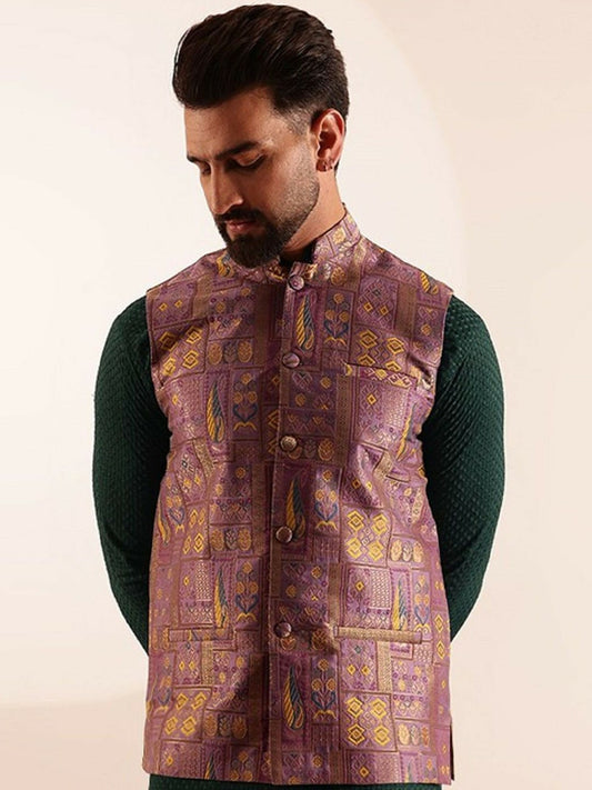 Men’s Geometric Brocade Nehru Jacket – Traditional Elegance