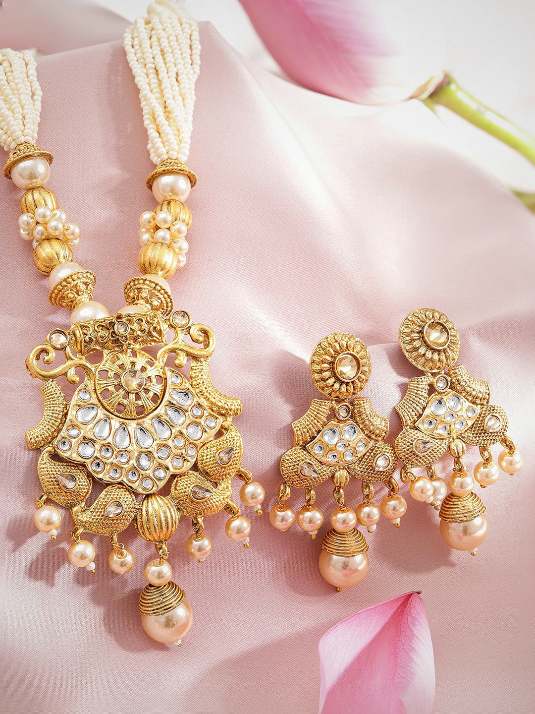 Women Gold-Plated White Stone Jewellery Set – Elegant Choker & Earrings | Indiaista