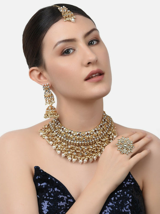 Buy Women’s Gold-Plated Kundan & Beaded Jadau Jewellery Set | Indiaista