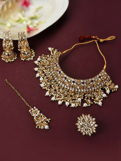 Buy Women’s Gold-Plated Kundan & Beaded Jadau Jewellery Set | Indiaista