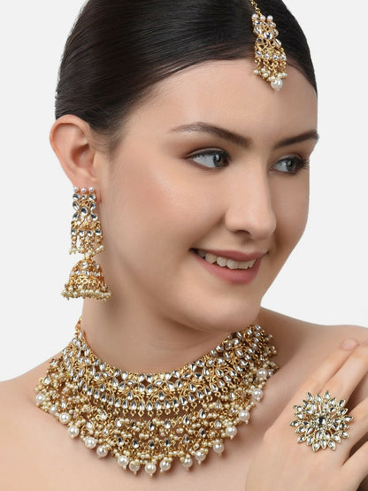 Buy Women’s Gold-Plated Kundan & Beaded Jadau Jewellery Set | Indiaista