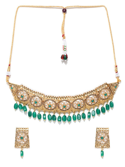 Women Green & Gold Kundan Choker Jewellery Set | Indiaista