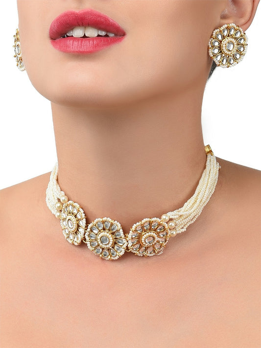 Women’s Gold-Plated Kundan & Pearl Choker Jewellery Set | Indiaista