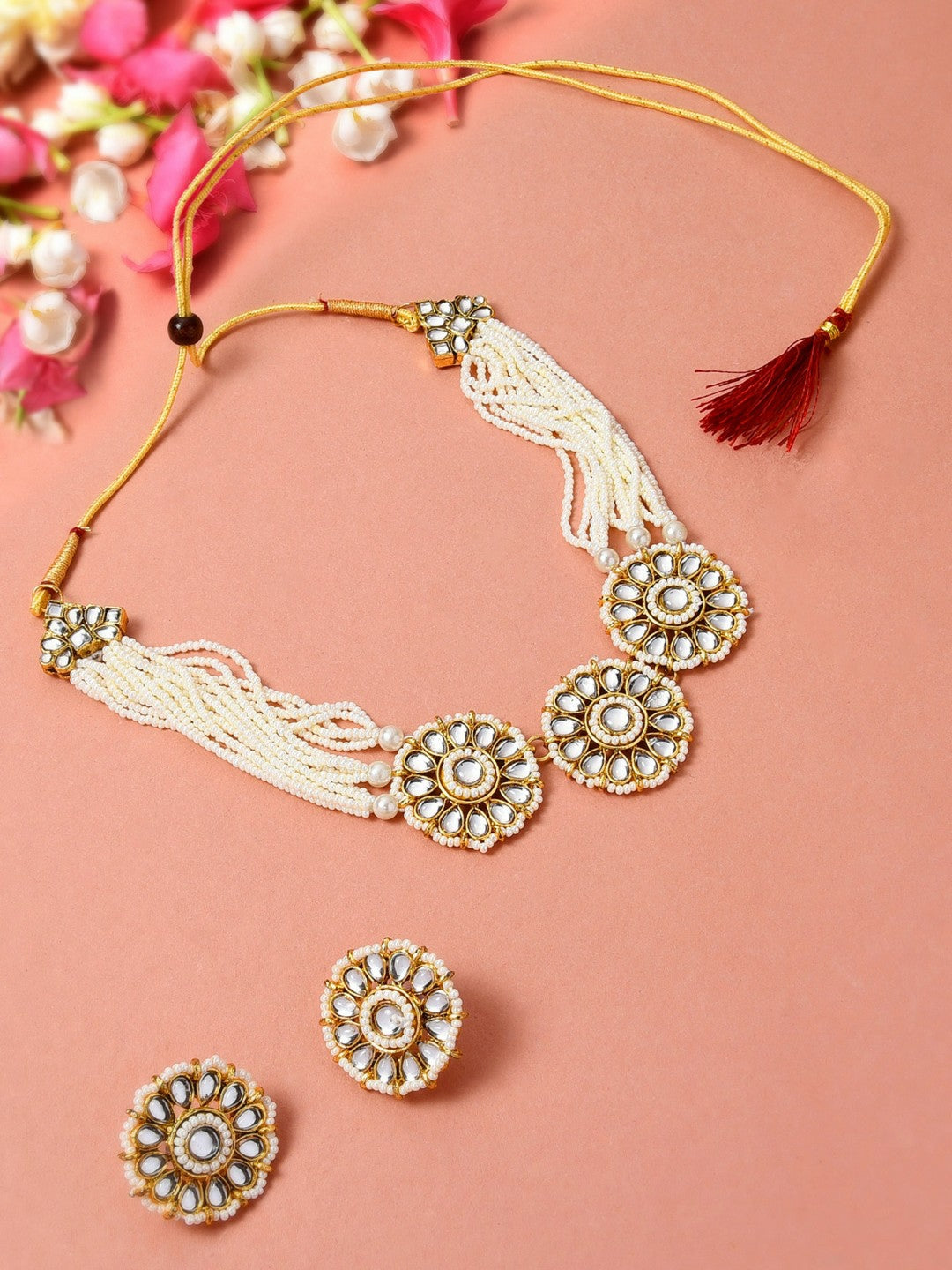 Women’s Gold-Plated Kundan & Pearl Choker Jewellery Set | Indiaista