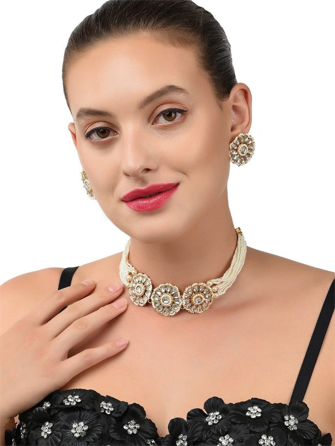 Women’s Gold-Plated Kundan & Pearl Choker Jewellery Set | Indiaista