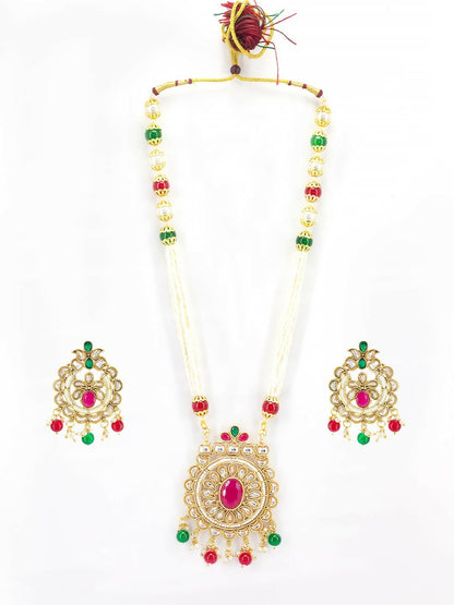 Women Gold Plated Stone & Beaded Jewellery Set - Elegant Necklace & Earrings | Indiaista