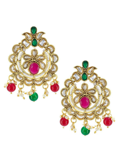 Women Gold Plated Stone & Beaded Jewellery Set - Elegant Necklace & Earrings | Indiaista