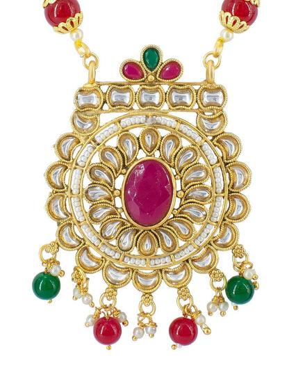 Women Gold Plated Stone & Beaded Jewellery Set - Elegant Necklace & Earrings | Indiaista