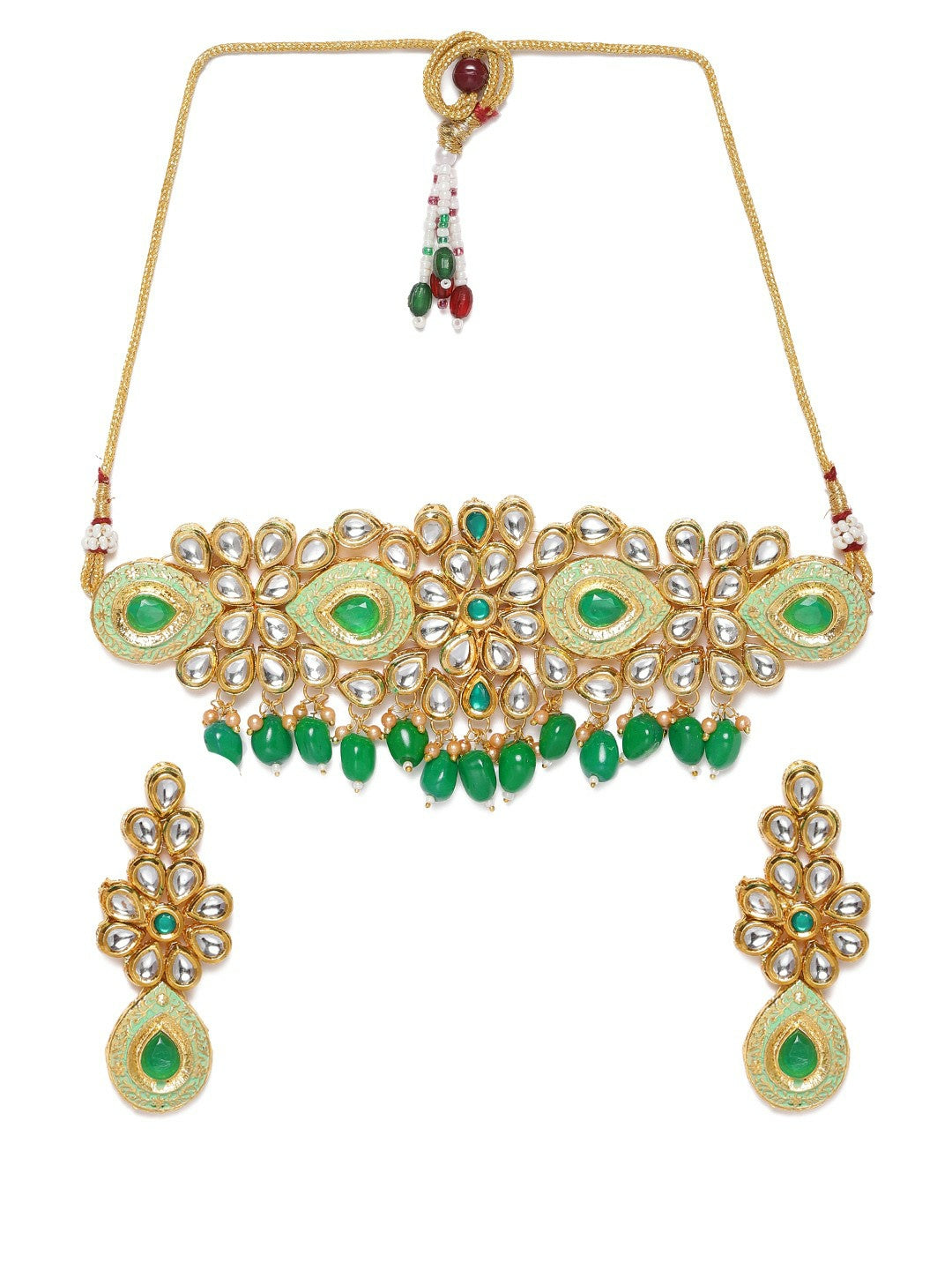 Women Gold-Plated & Green Kundan Jewellery Set | Elegant Traditional Design – Indiaista